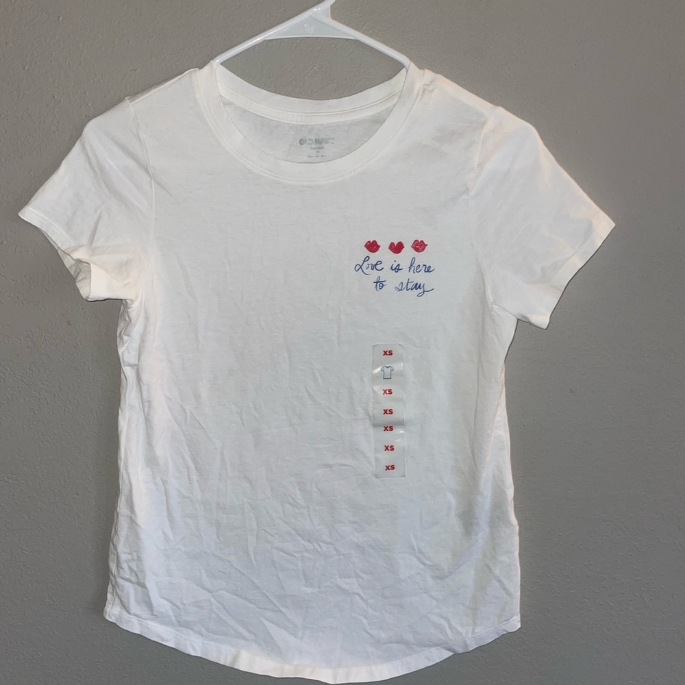 Old Navy White Tee with Red and Blue Accents love